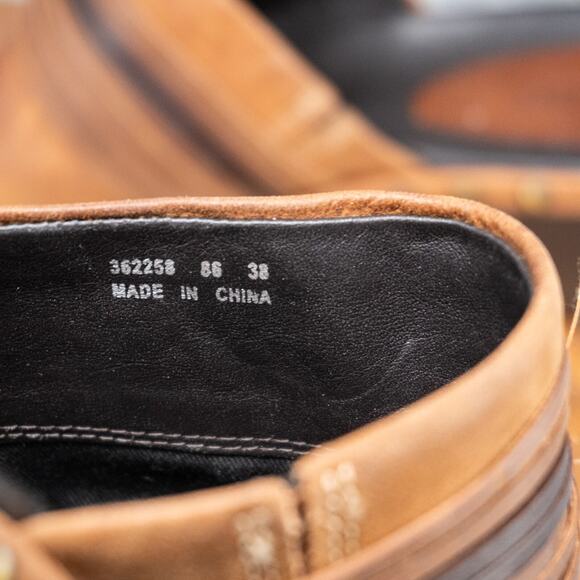 Ecco Leather Studded Slip On Size 7 EU 38 Mules Clogs Chunky Strap Boho Brown - Picture 5 of 7